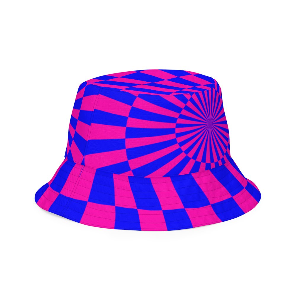 Twisted Circus Style Reversible Bucket Hat, Pink Blue Green Purple Spirals Checkers Accessory product image (5)