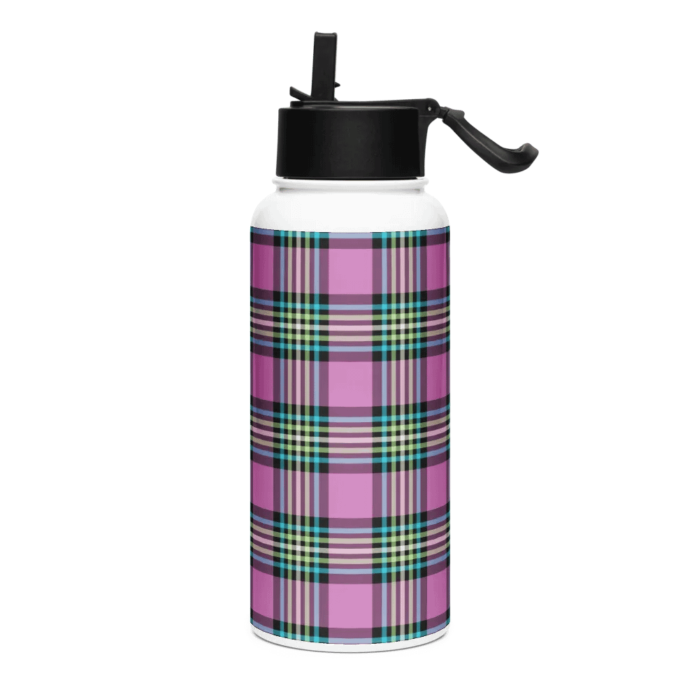 Purple Orchid and Turquoise Plaid Water Bottle product image (2)