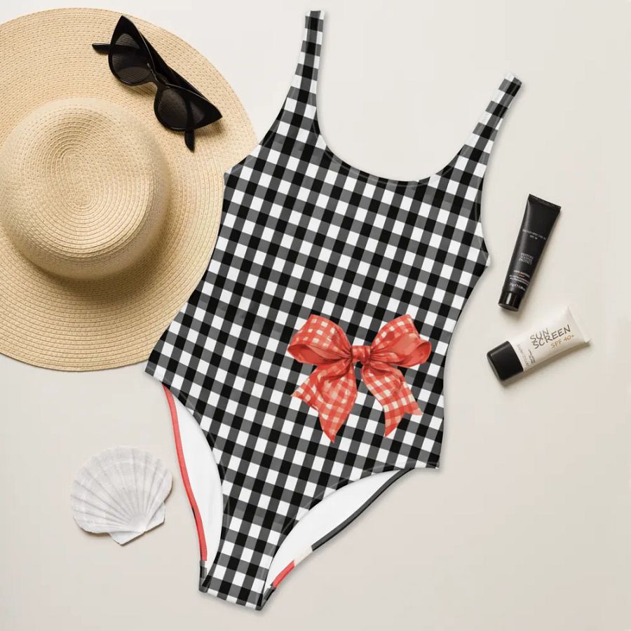 B/W Check Watermelon Splash All-Over Swimsuit product image (9)