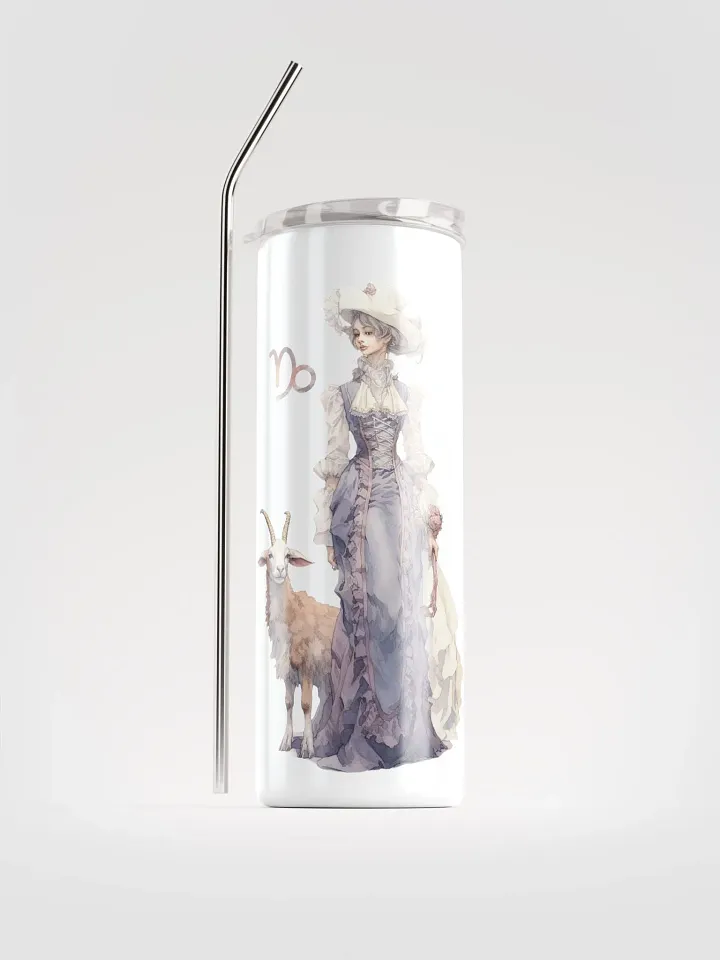 White Capricorn Stainless Steel Tumbler: Embrace Zodiac Elegance with Capricorn Woman Illustration product image (1)