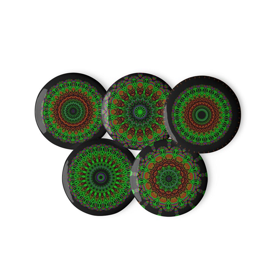 Green Orange Odd Alien Art Pins, Weird Kaleidoscope Set of 5 Pin Buttons product image (2)