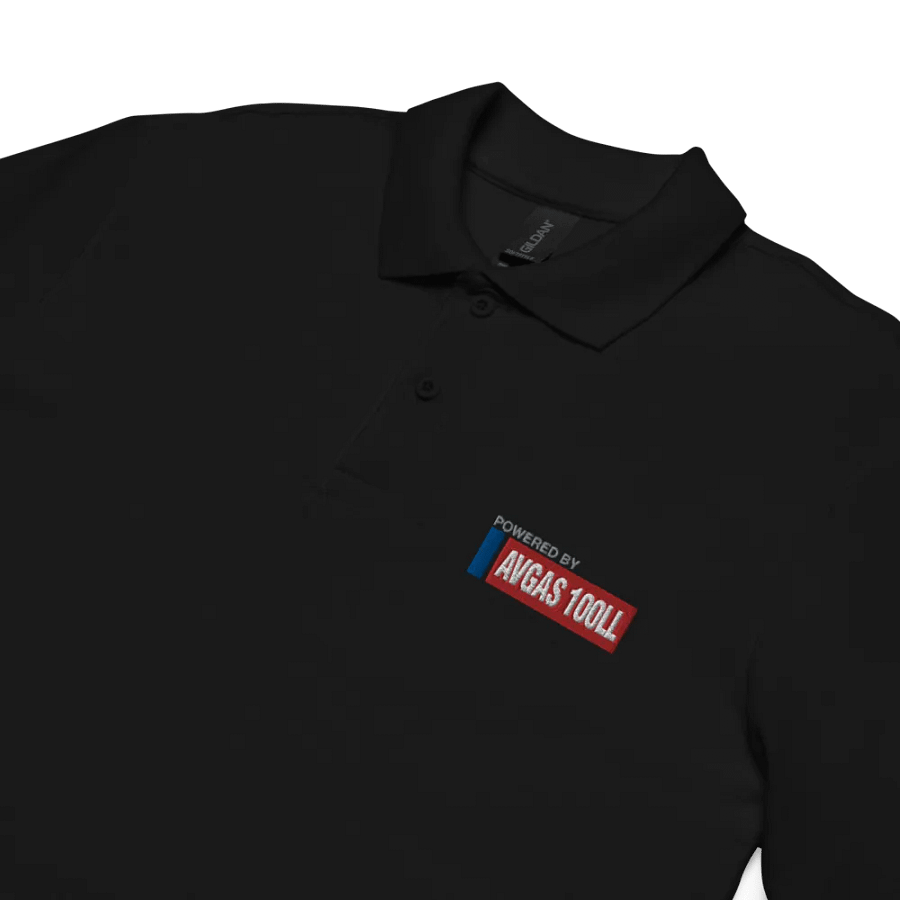 POWERED BY AVGAS 100LL - PIQUE BLACK POLO SHIRT product image (4)