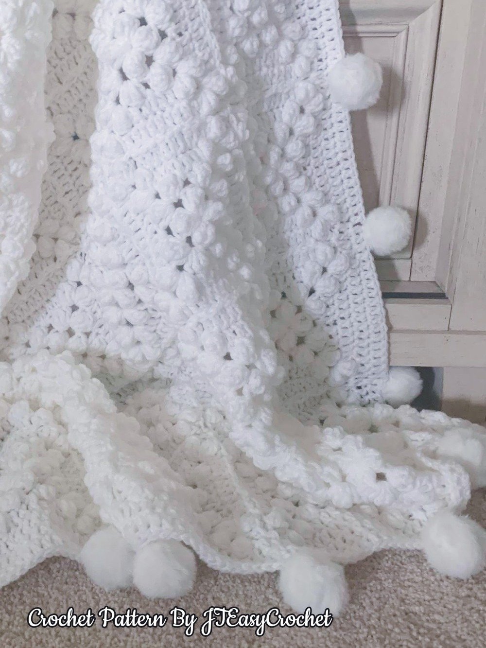 Granny Square Blanket With Poms, Easy Crochet Pattern & VIDEO, Textured Crochet Throw Home Decor, Baby Gift product image (1)