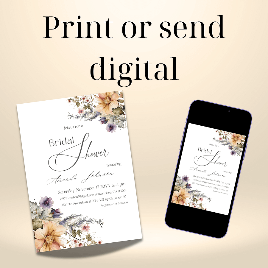 Rustic Bridal Shower Invitation for a Boho Floral Party Theme, Wildflower Themed Wedding Shower Invite Canva Template, Digital Download product image (9)
