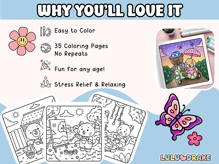Fuzzy Buddies Spring Moments Coloring eBook, BIG PACK 35 Pages | ★ DIGITAL ★ product image (4)