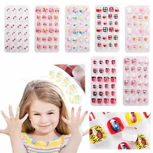 24Pcs Kids Childrens Girls Fake Stick Press On False Nails Full Cover Pre-glue product image (1)
