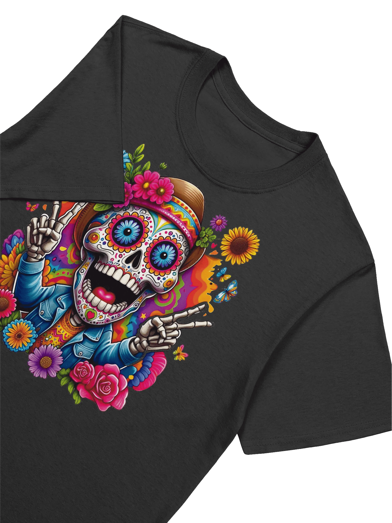 Sugar Skull Art - A Symphony of Colors - Sugar Skulls in Full Bloom T-Shirt product image (17)