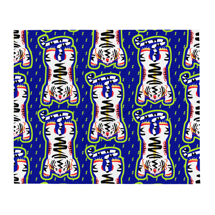 Giant White Electric Tiger Print Blanket on Blue product image (2)