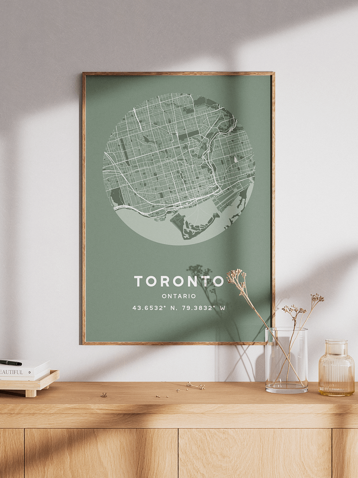 Toronto Street Map Poster – Sage Green Minimalist Circular City Art product image (1)