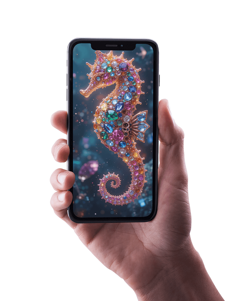 8K Diamond Seahorse Wallpaper – Exclusive AI Design for Your Phone product image (1)