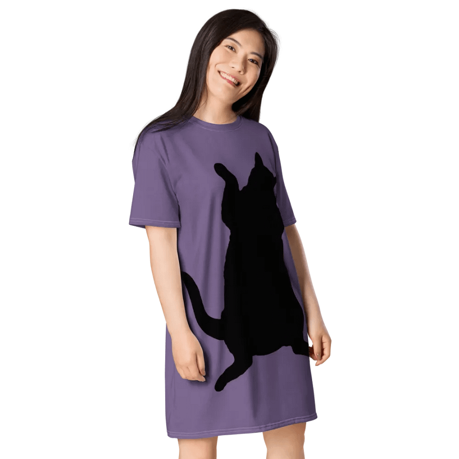 Dancing Demeowcracy Feline Purple T-Shirt Dress product image (6)