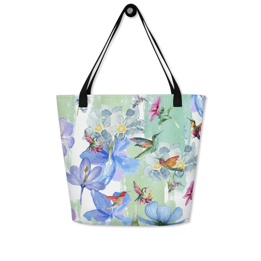 Big printed tote bag with hummingbird design product image (3)