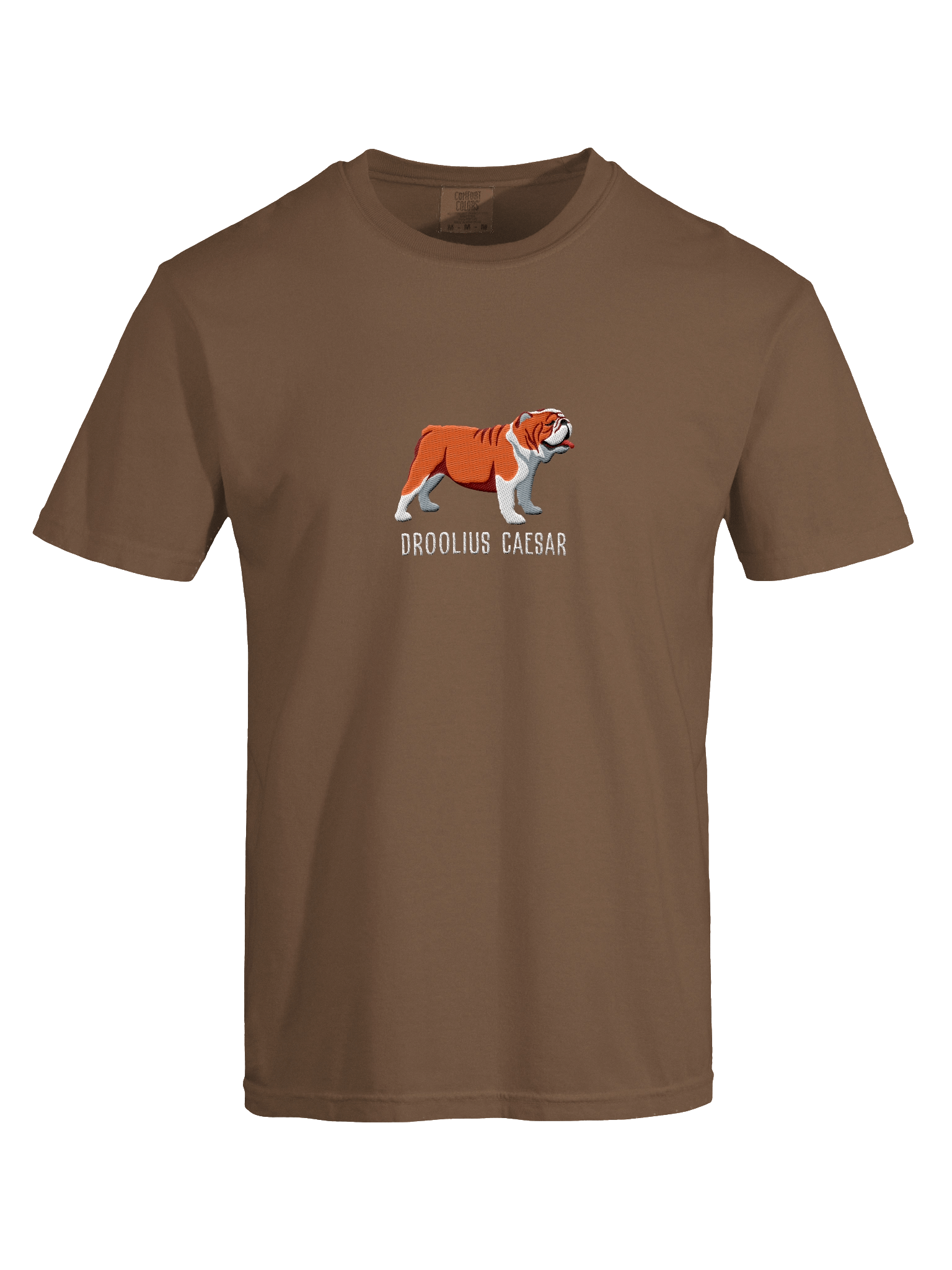 Droolius Caesar T-Shirt(Embroidered) of an English Bulldog(Red & White) product image (27)