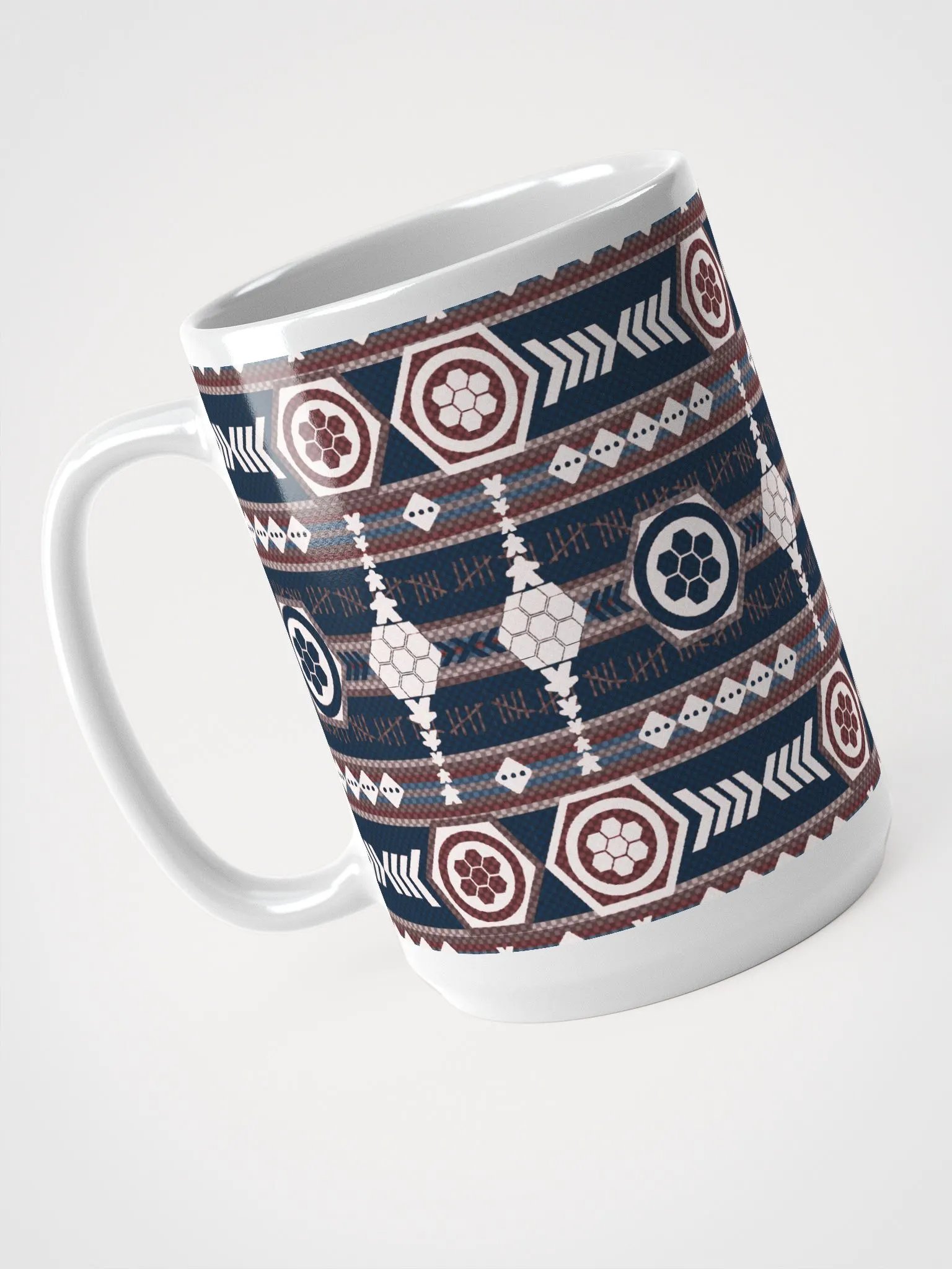 Rustic Southwestern Pattern Board Game Mug, Blue Red Purple 15 oz large mug with Aztek pattern product image (5)