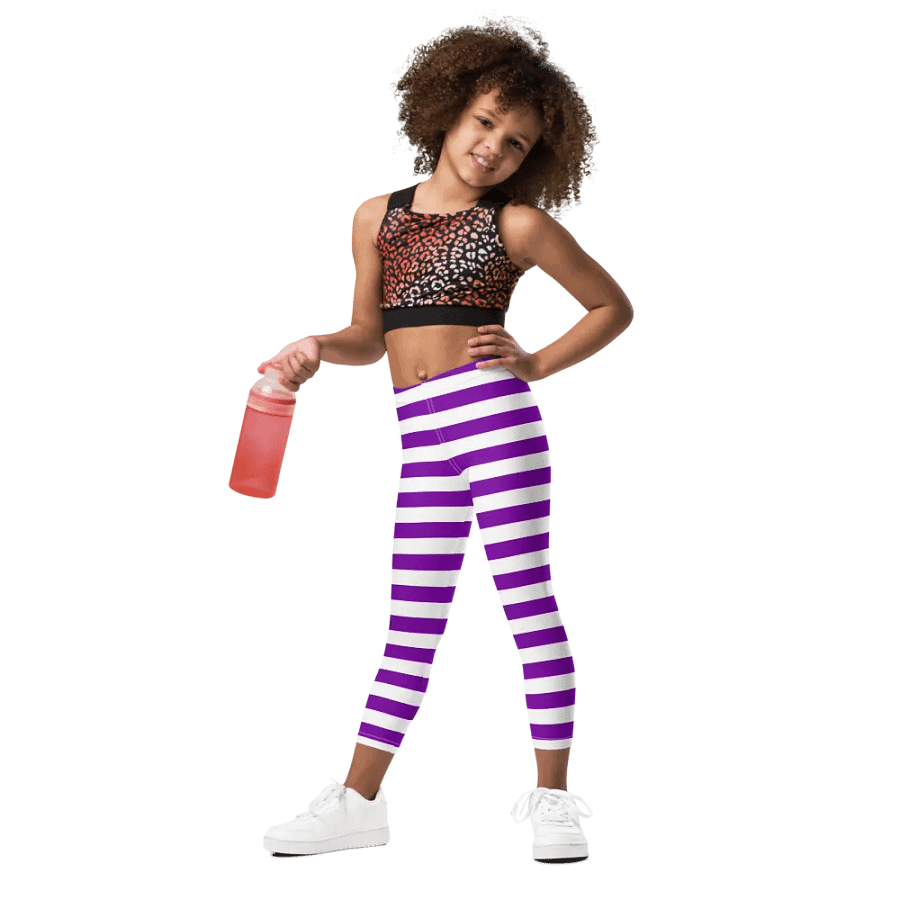 Striped Purple and White Kids Leggings product image (1)