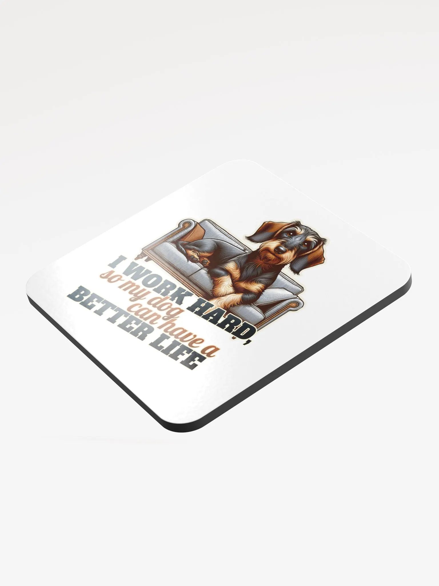 Work Hard – Dachshund - Glossed Cork Coaster product image (3)