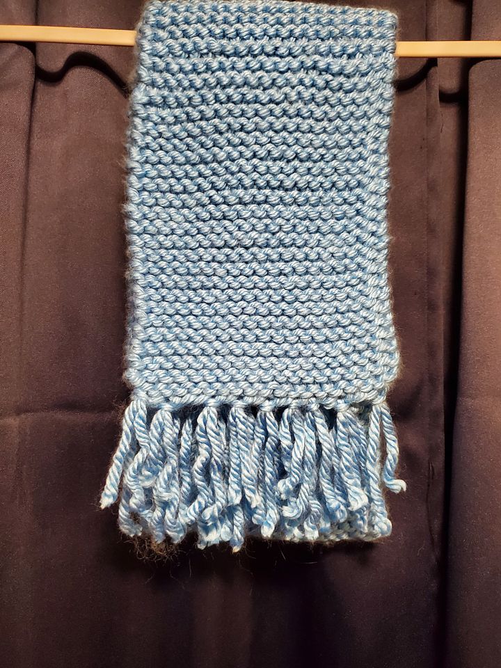 Baby blue super bulky knit scarf with fringe product image (1)