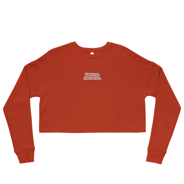 HABITUAL INSTIGATOR (red & white) embroidered fleece crop crew product image (2)