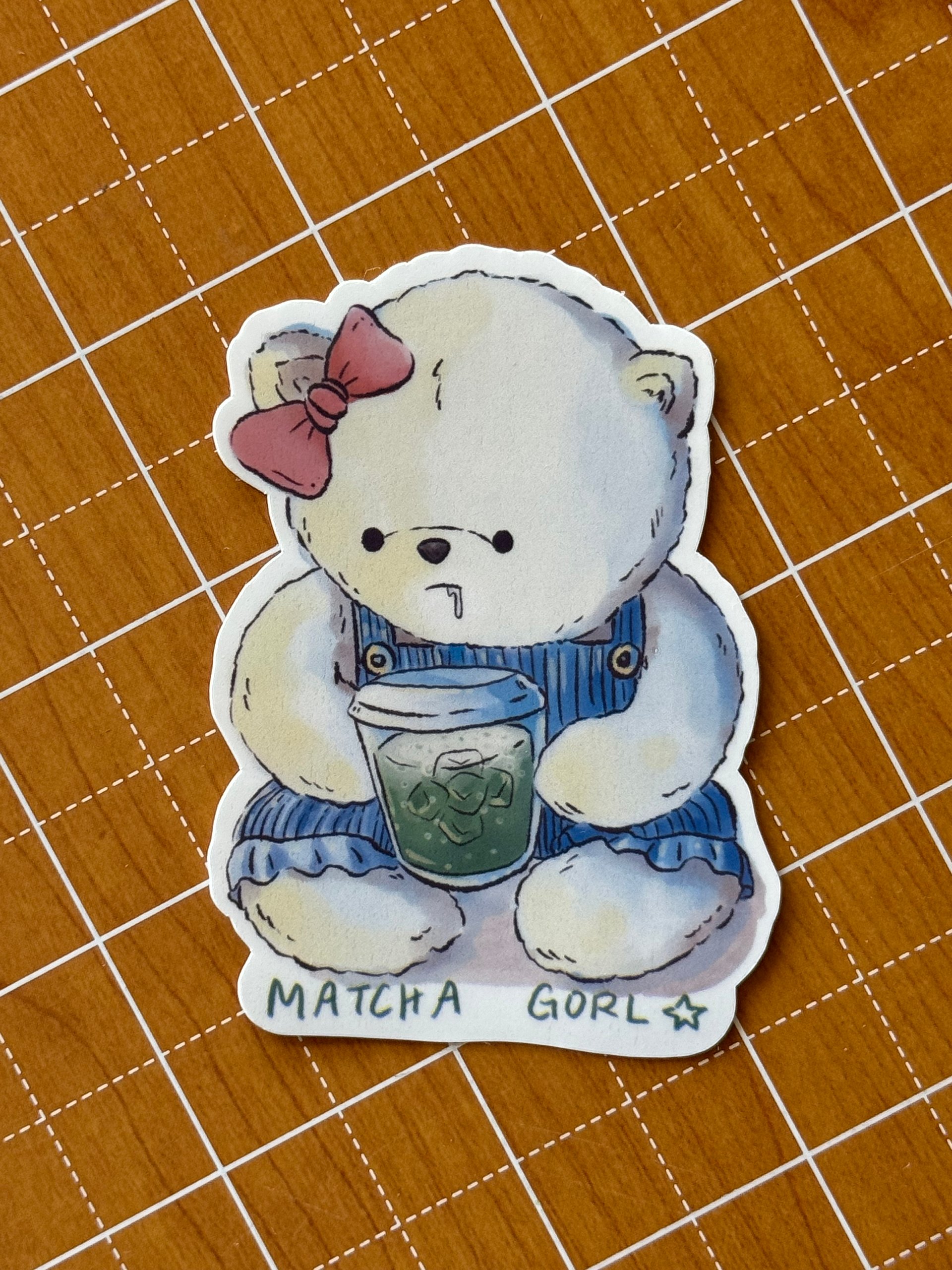 Matcha Gorl Amber Beary Waterproof Vinyl Sticker product image (1)