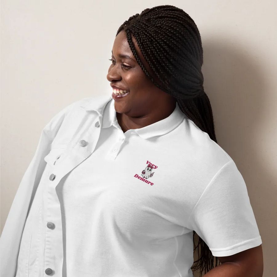 Very Demure Cute Ghost Embroidered Semi-Fitted Women's Cotton Polo Shirt product image (11)