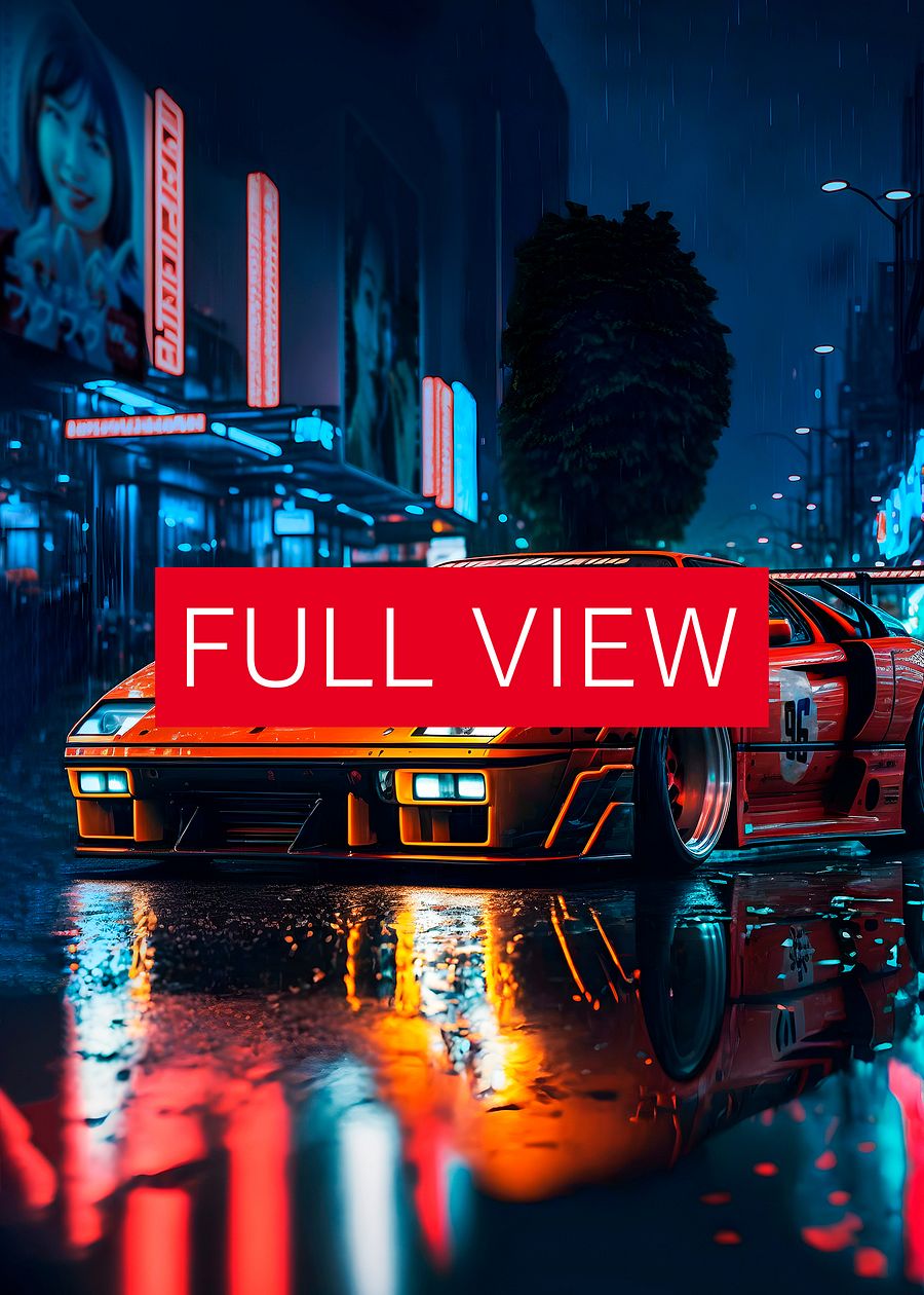 Ferrari, Retrowave classic sports car in Tokyo city [synthwave/vaporwave/cyberpunk] — aesthetic art print product image (3)