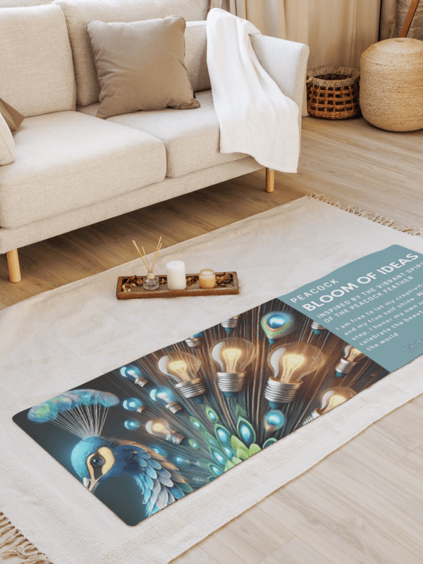 "Bloom of Ideas" – Illuminated Peacock Yoga Mat for Spiritual Growth and Inspired Reflection Side product image (1)