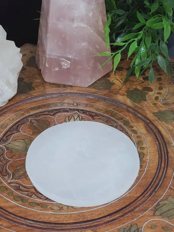 Selenite Charging Plate: 4-inch Round Crystal Cleanser, Reiki Tool product image (1)