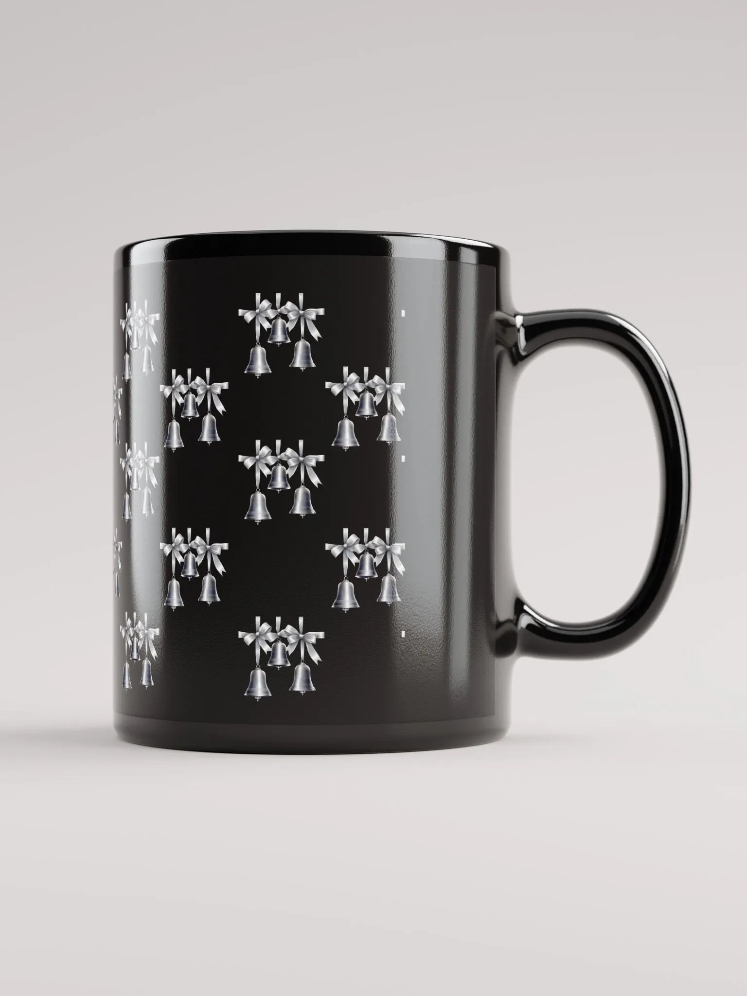 Silver Sleigh Bells Pattern Design Black Mug product image (2)