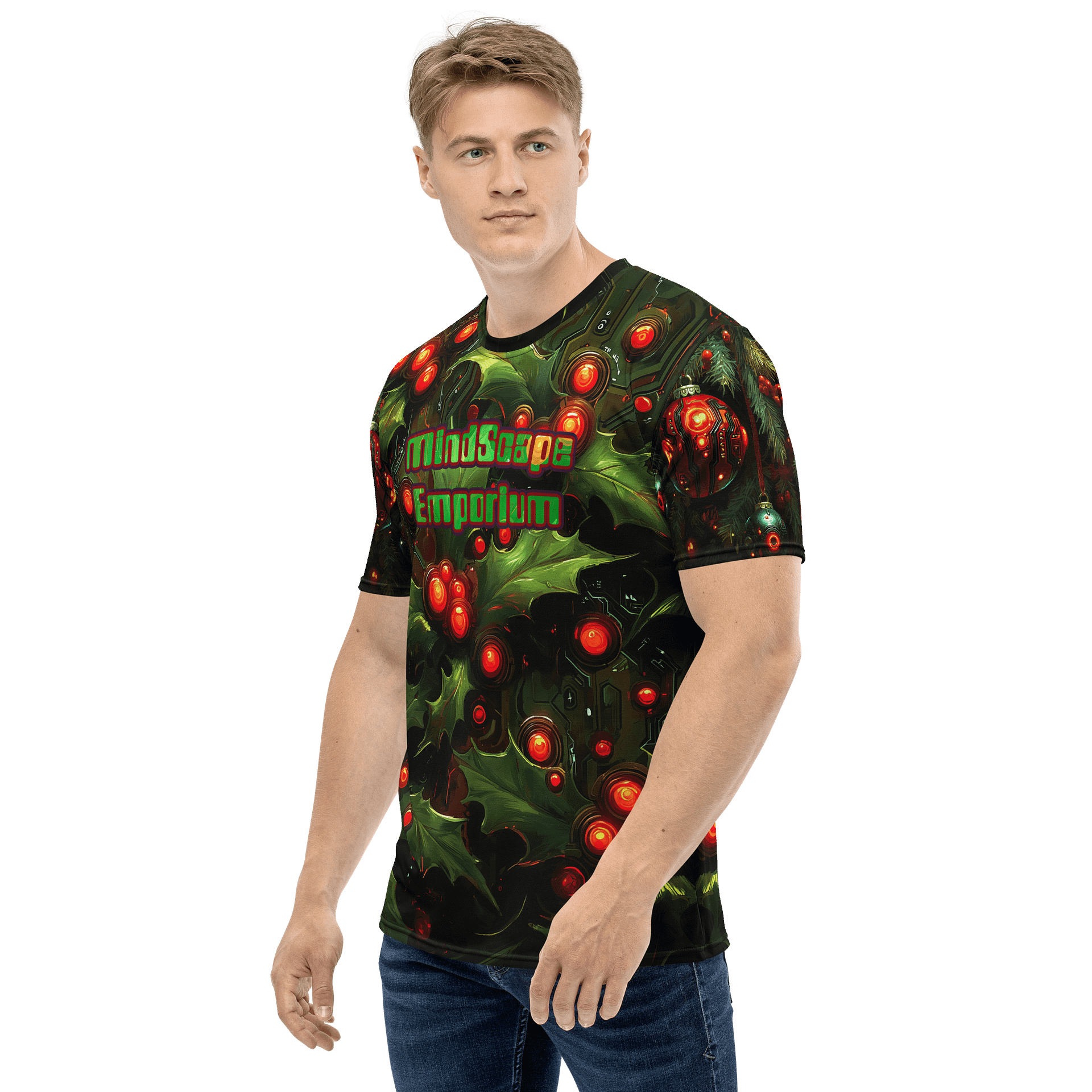 Holly Circuit – Futuristic Holiday Men's Graphic T-Shirt product image (3)