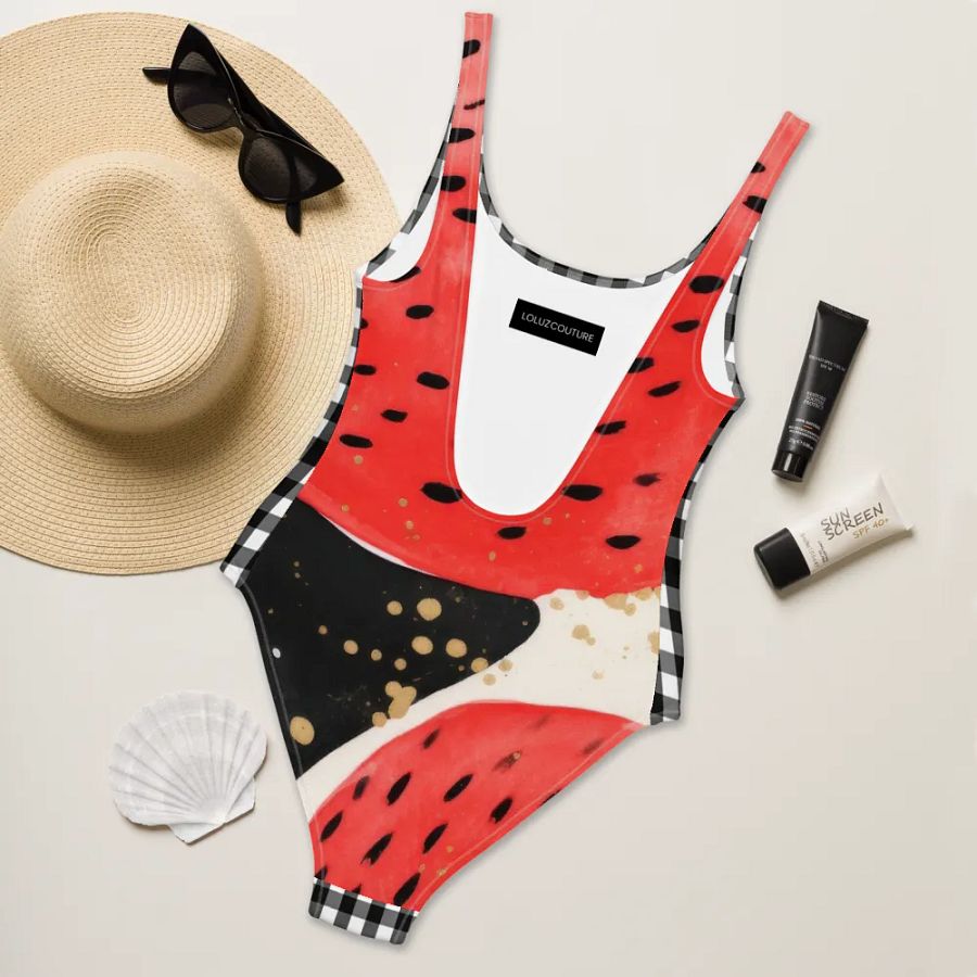 B/W Check Watermelon Splash All-Over Swimsuit product image (10)