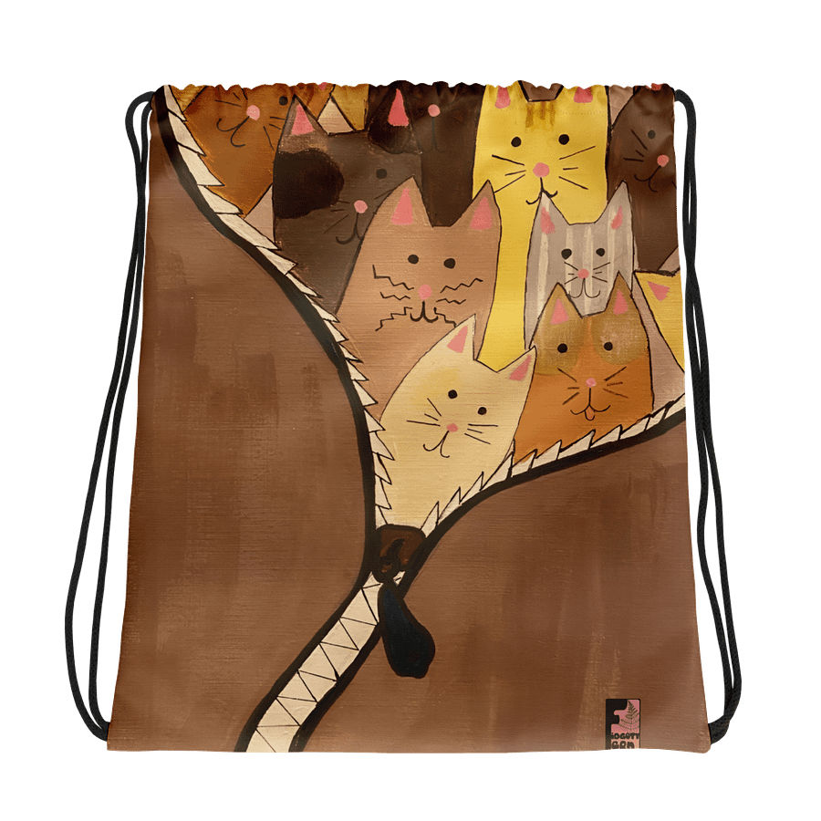"Unleash The Cats" Drawstring Bag (Brown) product image (1)
