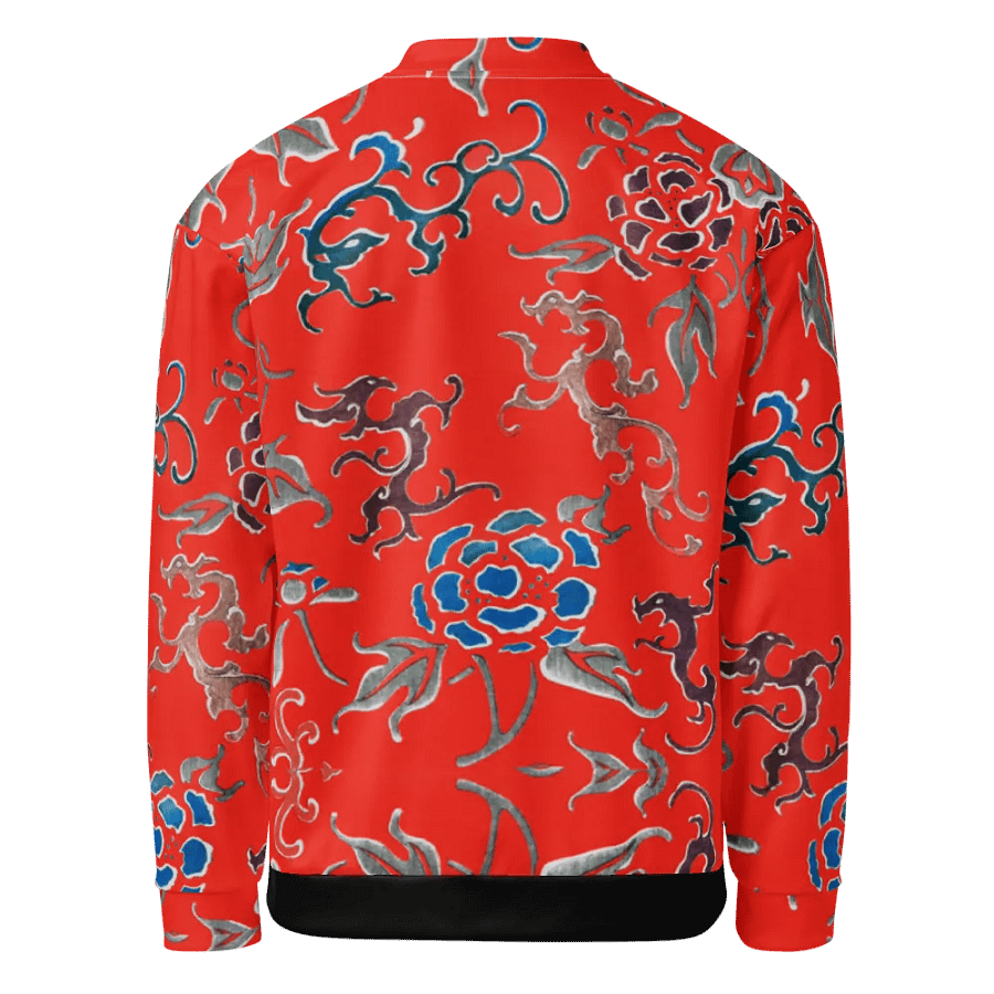 Red Oriental Floral Zip-Front Unisex Bomber Jacket product image (11)