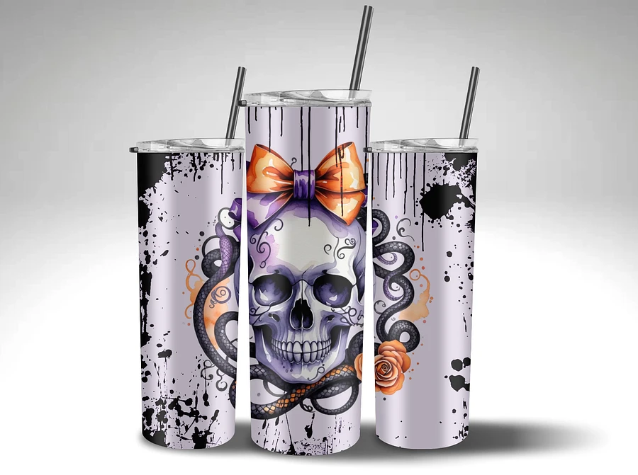 Halloween Tumbler Coquette Style Skull With Orange Bow And Snake product image (3)