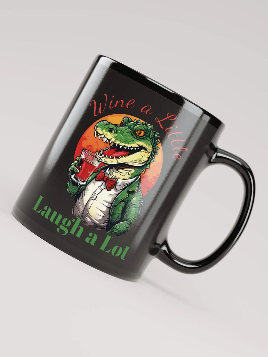 Wine a Little, Laugh a Lot - Unique Funny Black Glossy Mug | Cheerful Crocodile with Wine | Perfect Gift for Wine Lovers product image (8)