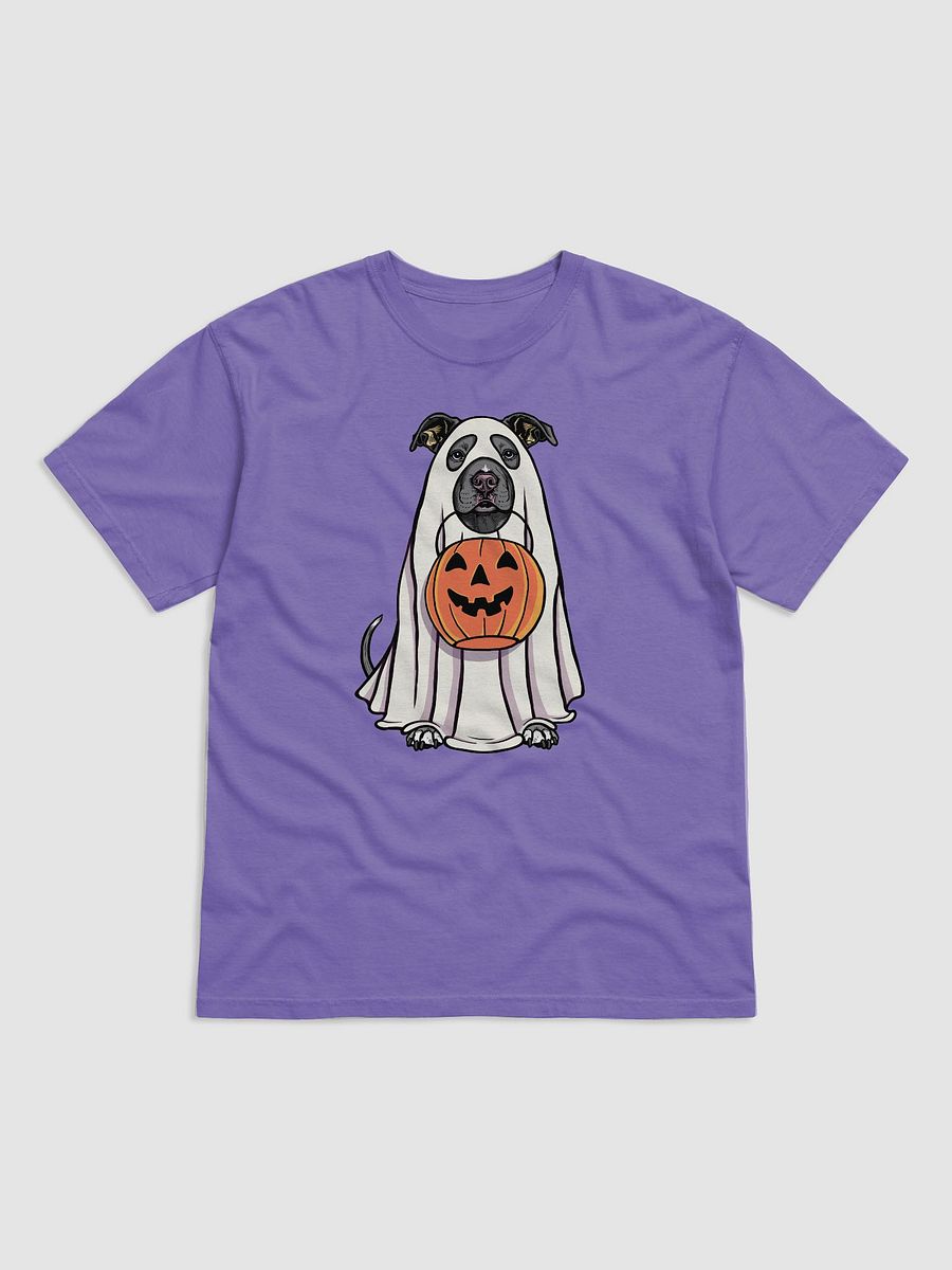 Funny Halloween Pitbull Terrier(Blue) T-Shirt | Funny Pittie Wearing a Ghost Costume and Holding a Pumpkin Basket product image (27)
