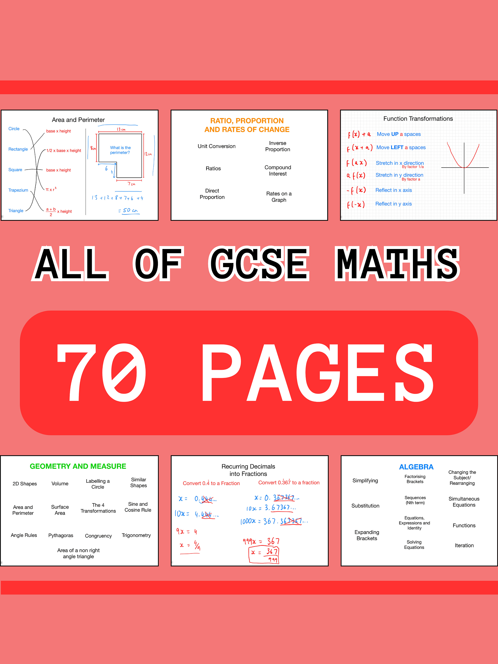 The WHOLE of GCSE Maths (70+ Pages) | Revision Notes Made Easy product image (1)