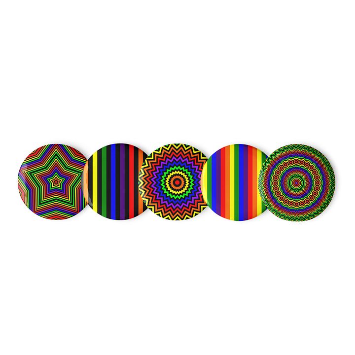 Rainbow Queer Pride Pins, Stripes Kaleidoscope Star Set of 5 Pins product image (2)