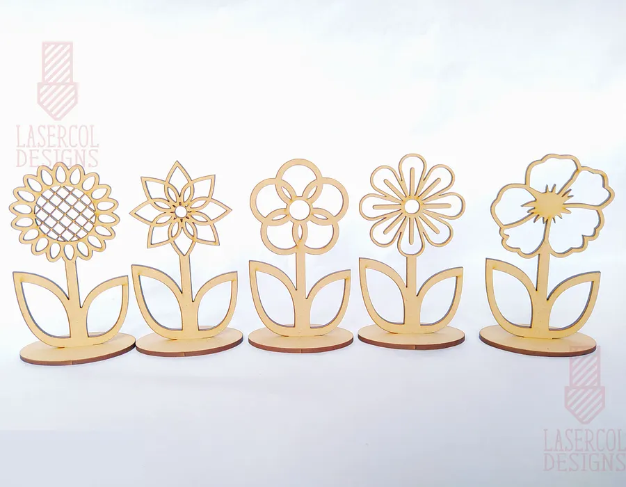 Flowers - Set 2 - (Two Sizes, Five Styles) - Laser Cut Files product image (8)