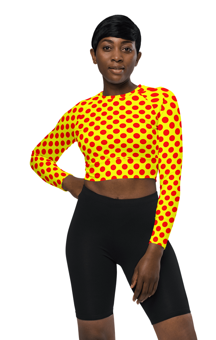 Red Polka Dots on Yellow Long Sleeve Crop Top product image (2)