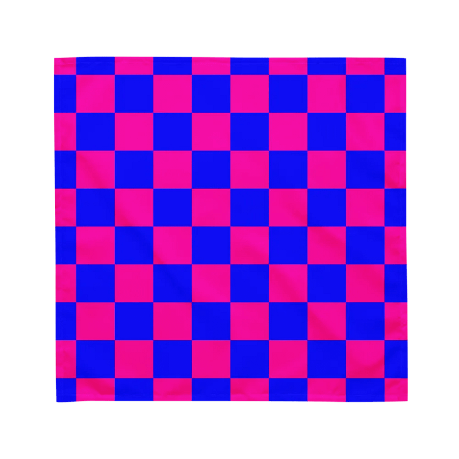 Cotton Candy Color Checkerboard Bandana, Bright Blue Pink Retro Style Checkers Summer Accessory product image (3)