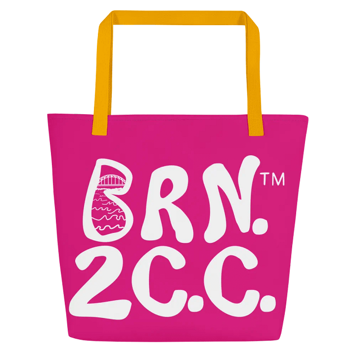 BRN.2C.C.™ | Large Tote Bag with Pocket | Coastal Classic | All-Over Logo Print | White Logo on Pink product image (2)