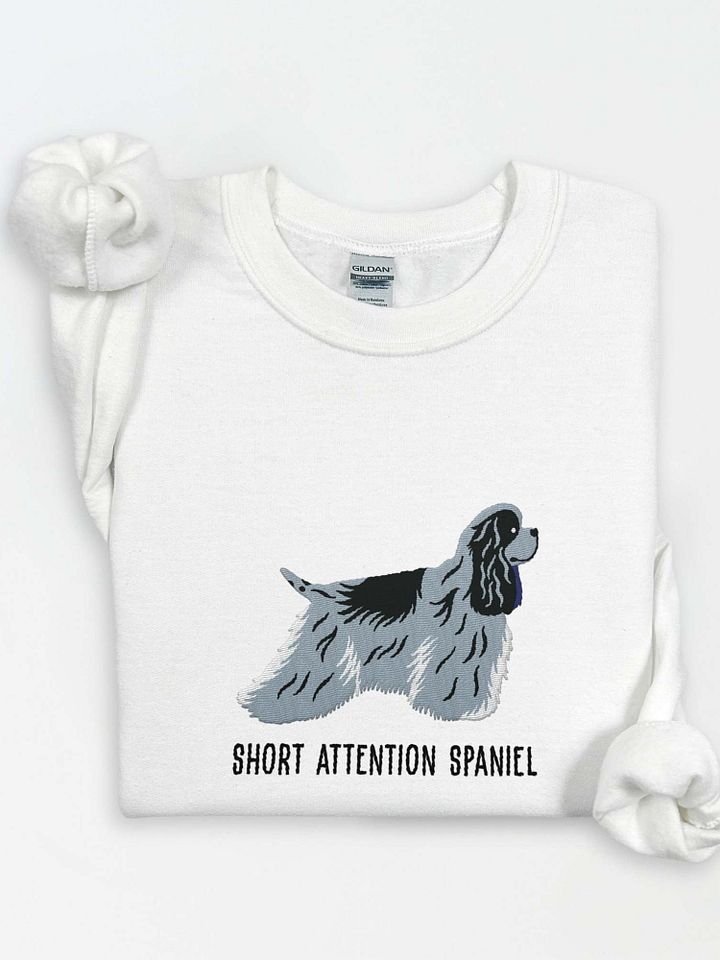 Short Attention Spaniel Sweatshirt (Embroidered) of an American Cocker Spaniel(Blue Roan) product image (1)