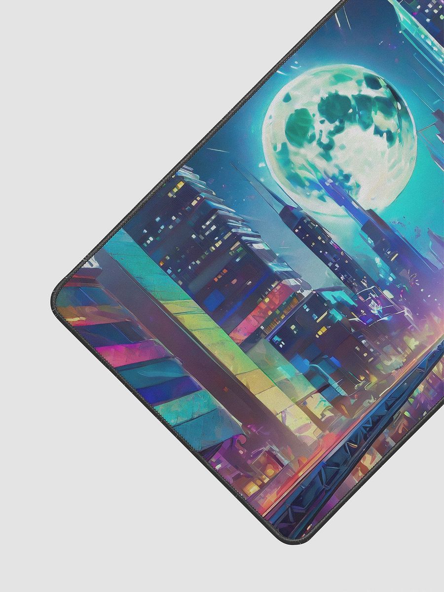 Cyberpunk,3d cityscape night view, big blue moon with a futuristic aesthetic view-Gaming Desk Mat 15.5