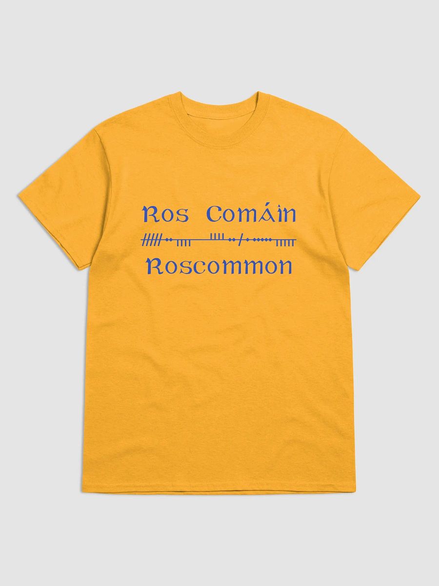 Roscommon/Ros Comáin Scholastic style Ogham Yellow printed T-shirt product image (1)