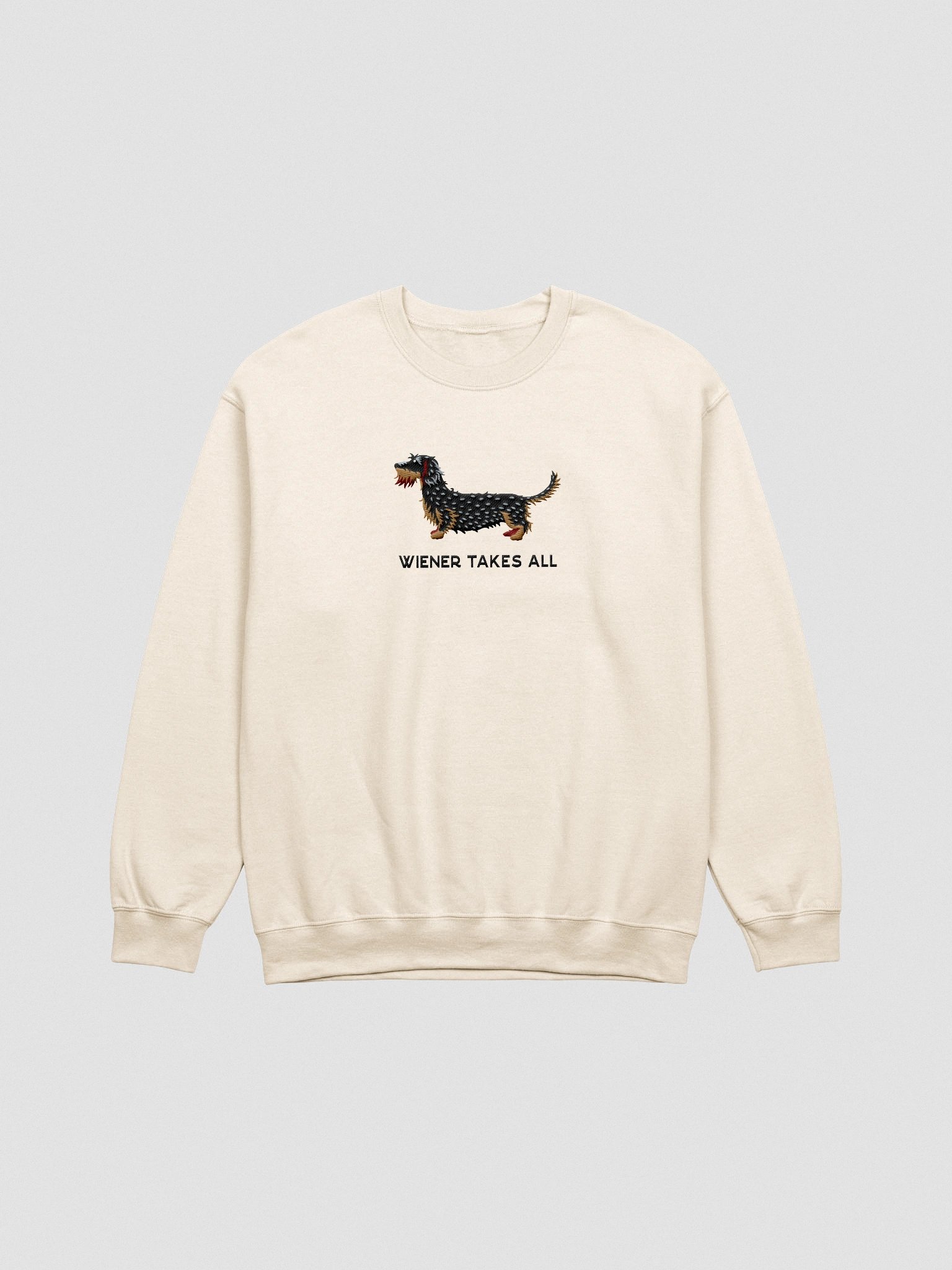 Wiener Takes All Sweatshirt (Embroidered) of a Wirehaired Dachshund(Salt & Pepper) product image (4)
