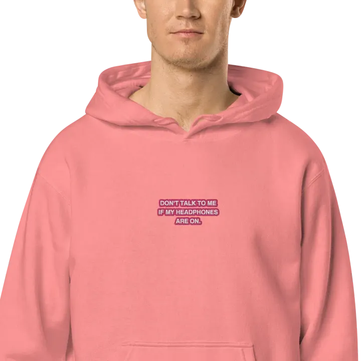 HEADPHONES ON (pink bubble design 2) embroidered pigment hoodie product image (2)