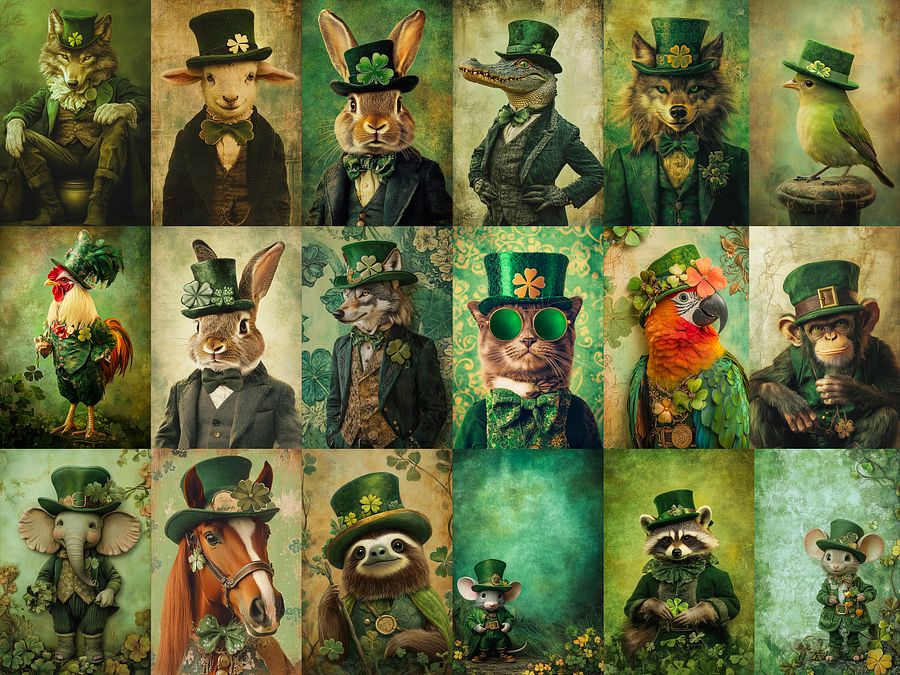 St. Patrick's Day Dapper Animal Leprechauns Digital Paper Pages, Scrapbook, Junk Journal, printable images product image (3)