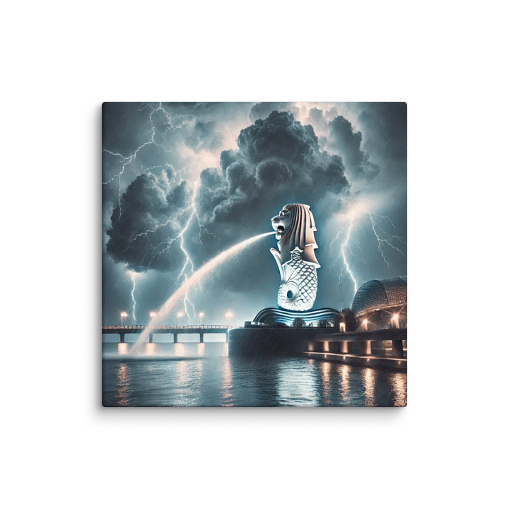 Stunning Singapore Merlion Canvas with Lightning and Esplanade Backdrop - A Unique Artwork for Your Space! product image (2)