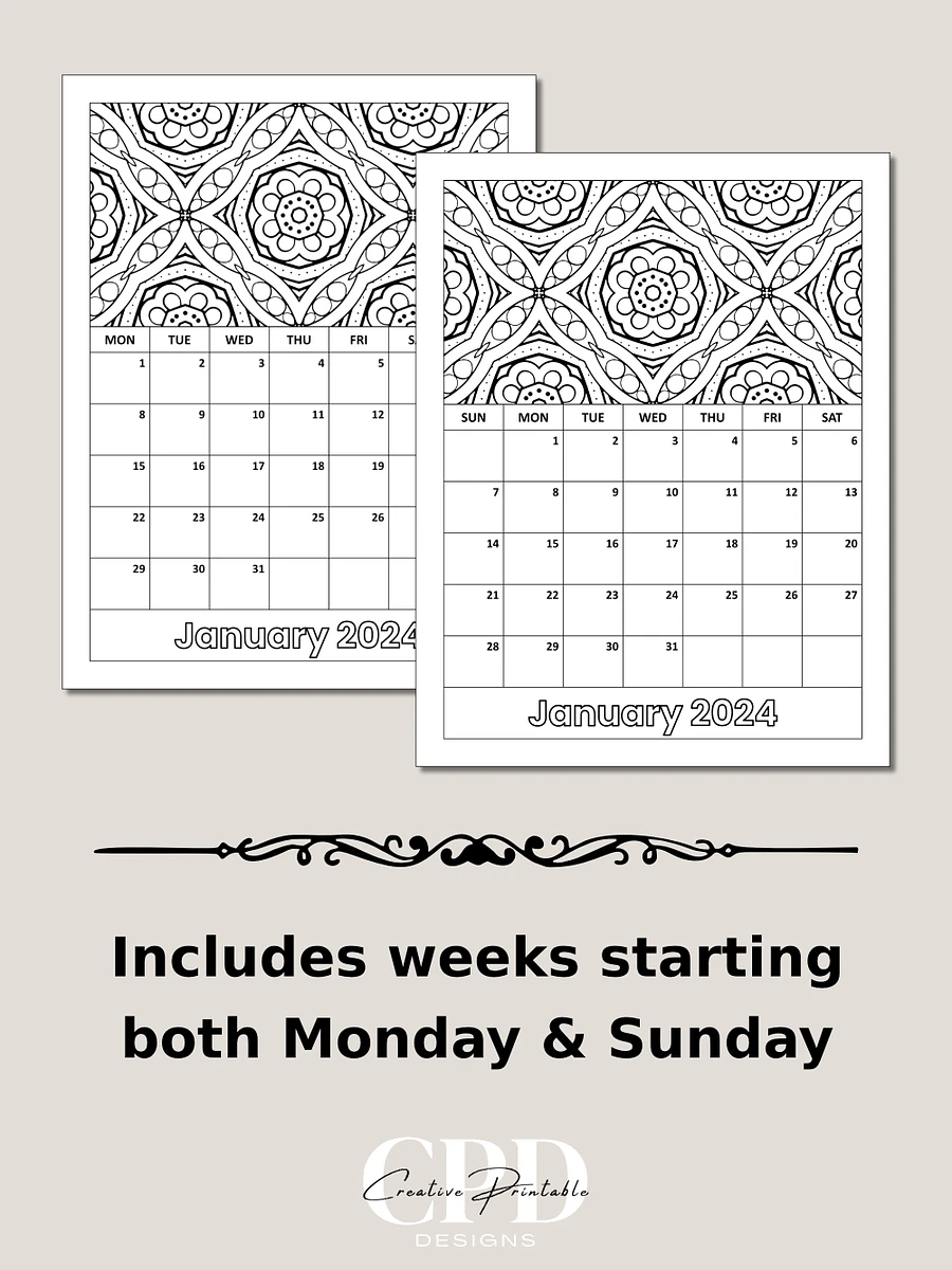Printable 2024 Monthly Calendar With Coloring Patterns product image (4)