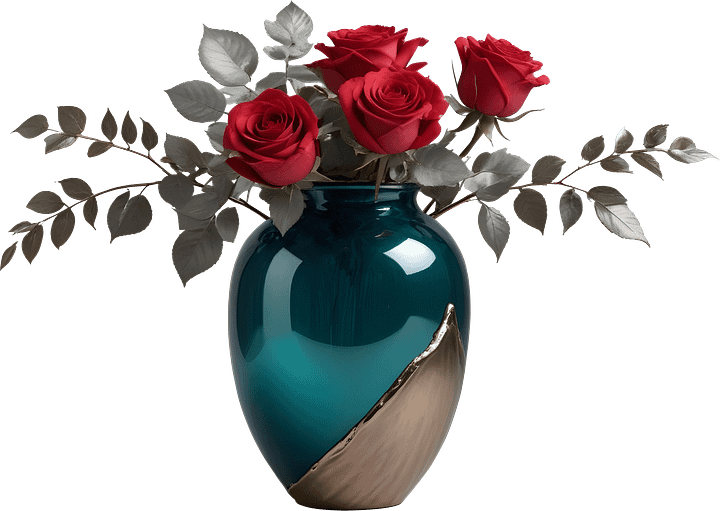 Elegant Teal Vase with Red Roses - PNG product image (1)